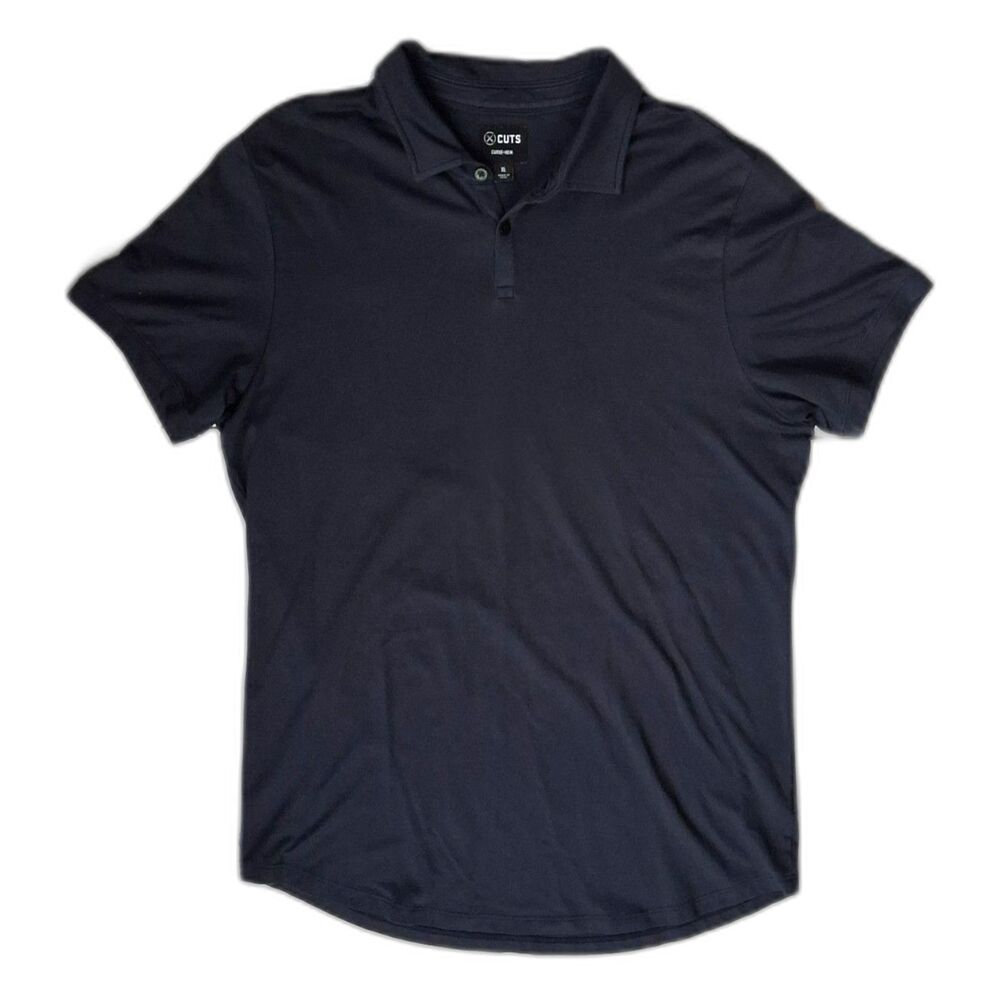 Cuts Clothing Curve Hem Polo Shirt Navy Blue Extra Large XL Minimalist Aesthetic